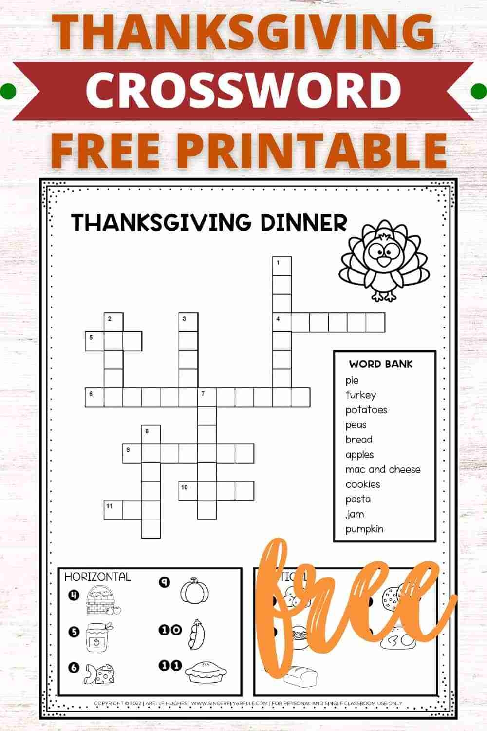 Thanksgiving Dinner Crossword Puzzle Free Printable Smart Cookie 