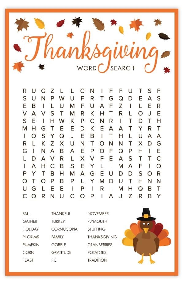 Thanksgiving Puzzles Free Printable Printable Word Searches