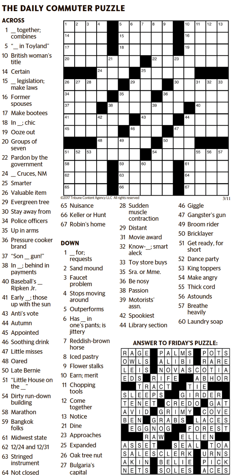 THE DAILY COMMUTER PUZZLE The Kansas City Star 3 11 2017 Printable 