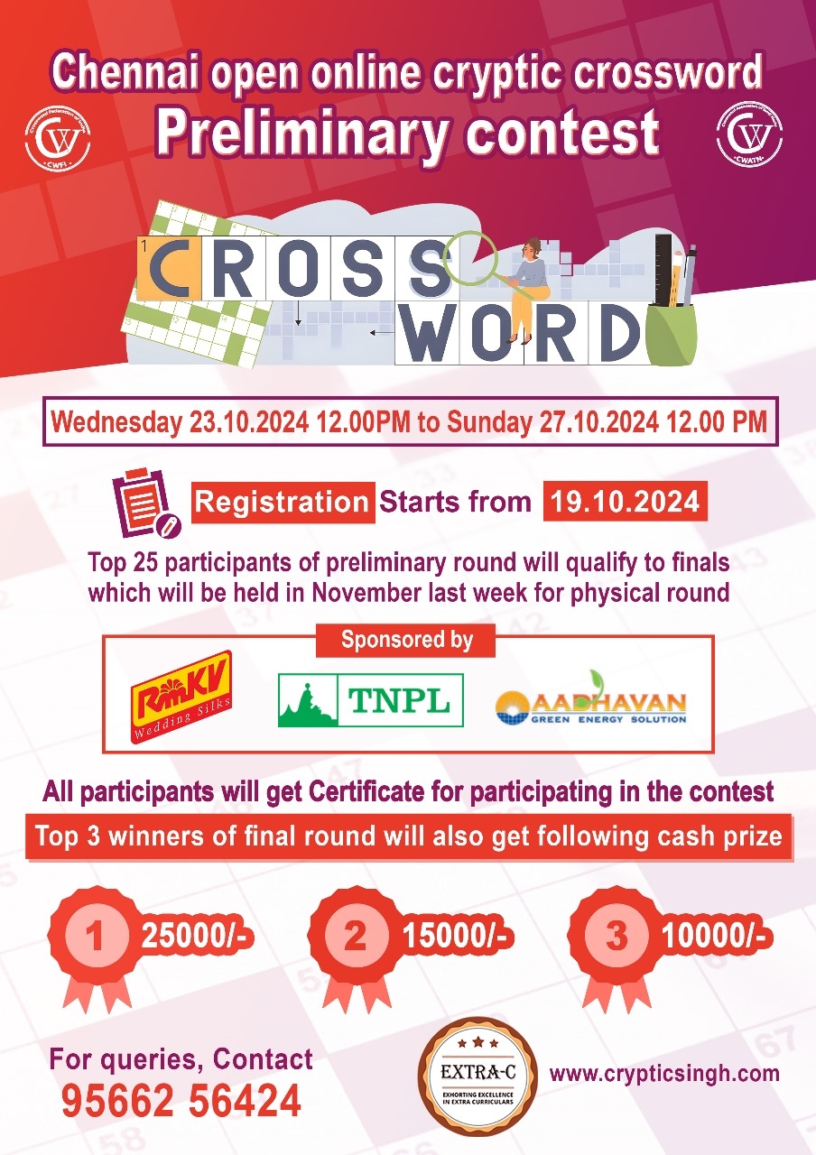 THE HINDU CROSSWORD CORNER Chennai Open Online Cryptic Crossword