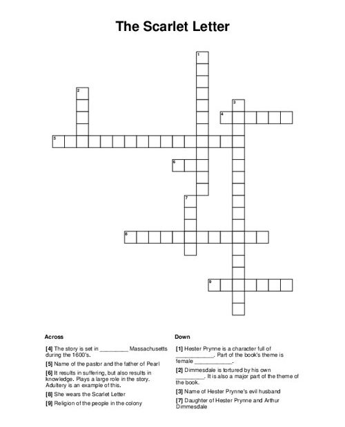 The Scarlet Letter Crossword Puzzle