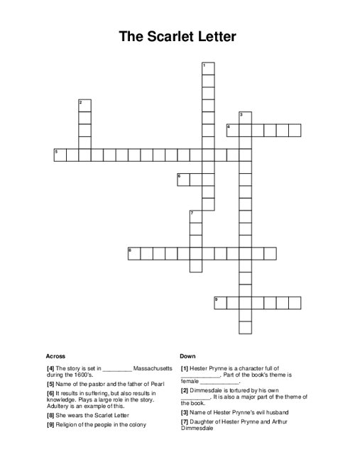 The Scarlet Letter Crossword Puzzle