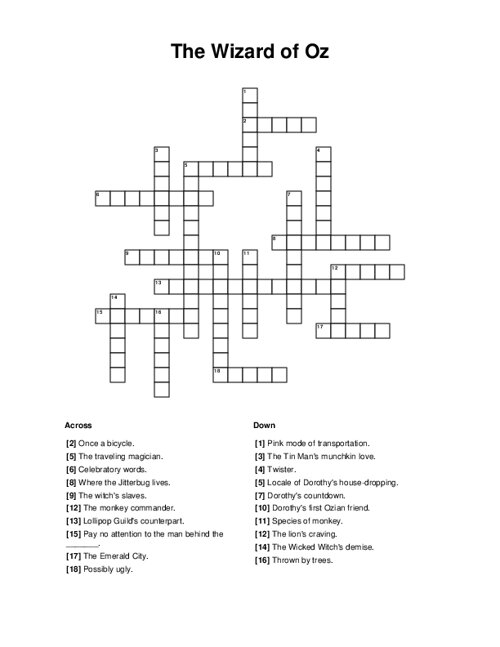 The Wizard Of Oz Crossword Puzzle