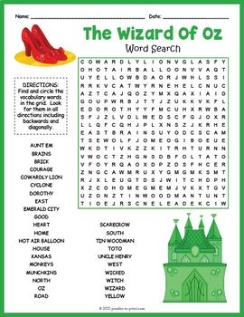 THE WONDERFUL WIZARD OF OZ Word Search Puzzle Worksheet Activity 