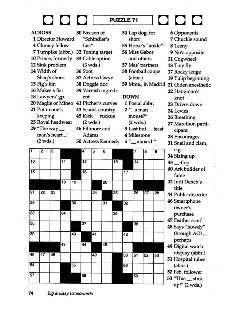 Thomas Joseph Crossword Puzzles Printable Printable Crossword Puzzles 