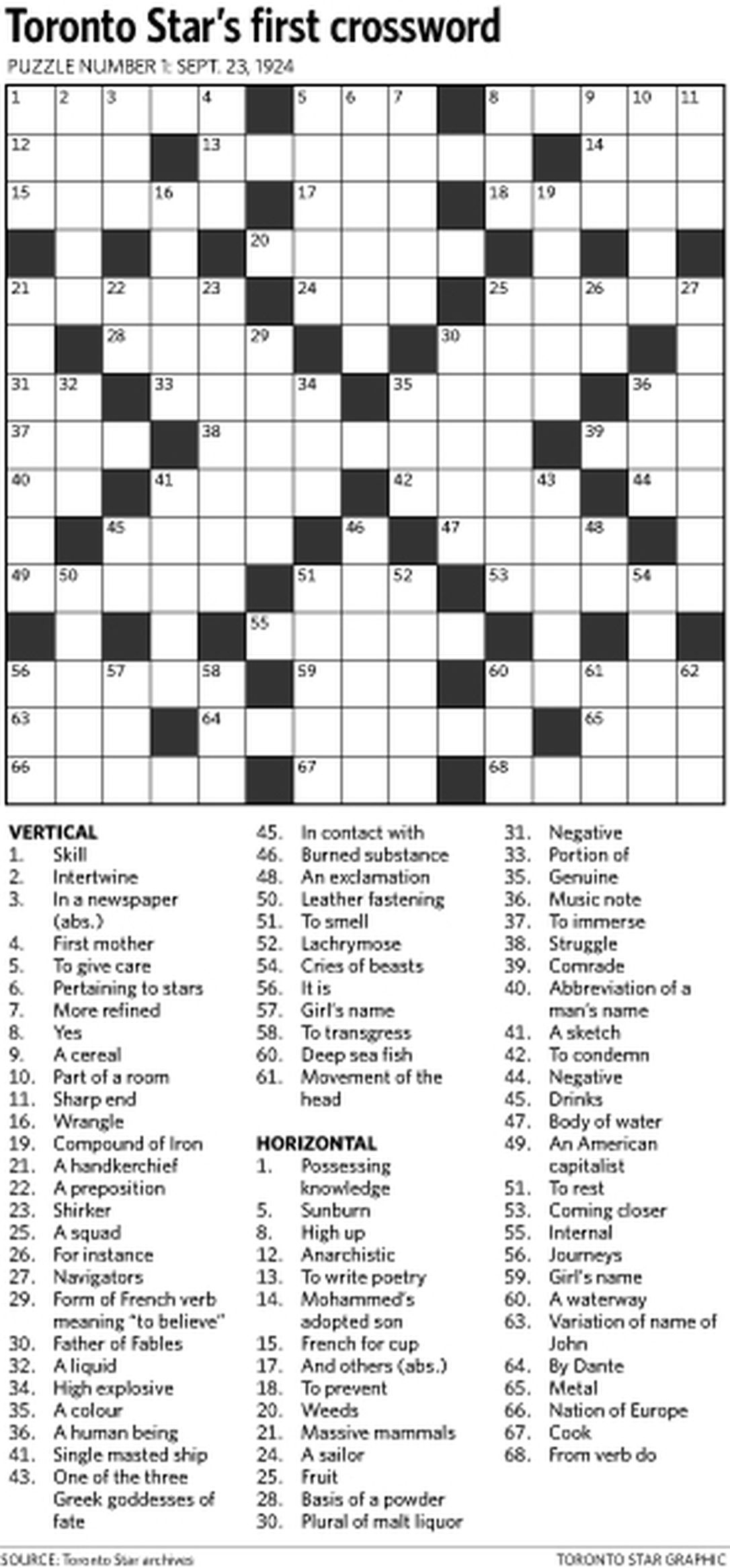 Toronto Star Crossword Printable James Crossword Puzzles