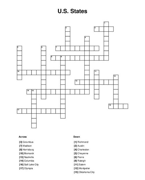 U S States Crossword Puzzle