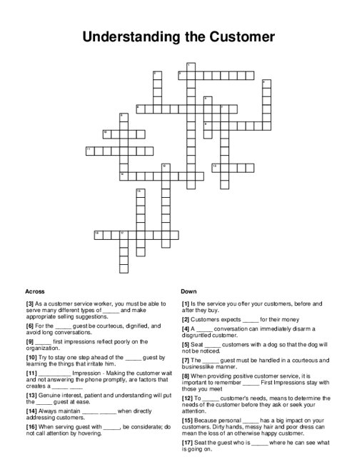 Understanding The Customer Crossword Puzzle