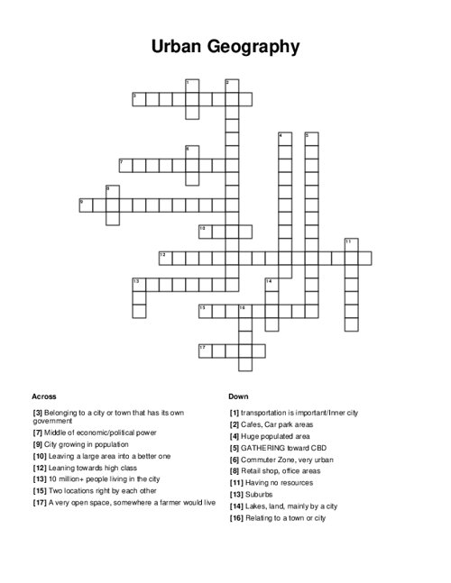 Urban Geography Crossword Puzzle Urban Geography Crossword Puzzle