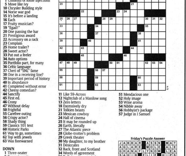 USA Today Crossword Daily Crossword Puzzles Mary Crossword Puzzles