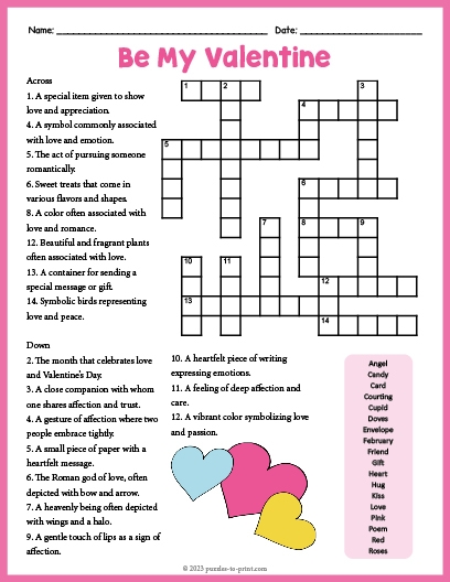 Valentine 39 s Day Crossword