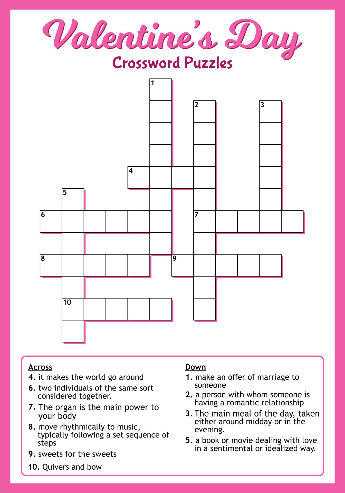 Valentine 39 s Day Crossword Puzzle Free Printable Free Crossword 