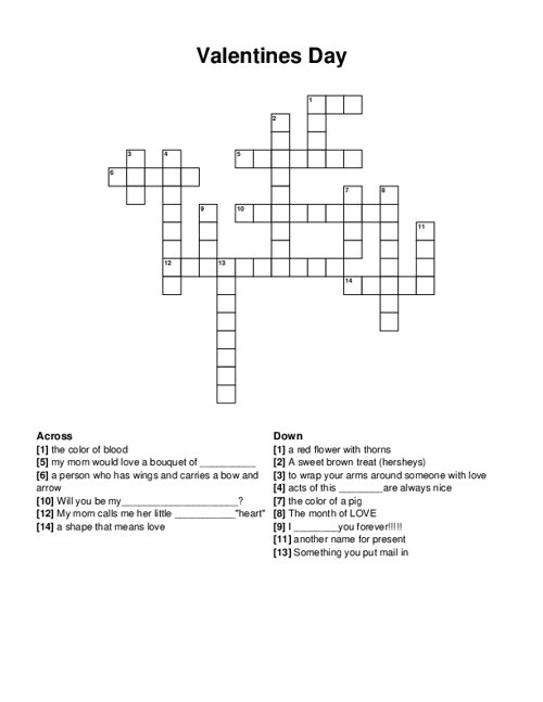 Valentine 39 s Day Crossword Puzzle