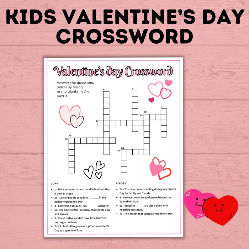 Valentine 39 s Day Crosswords For Kids Kids Games Kids Activities 