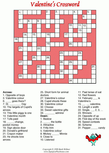 Valentine Crossword Puzzles With Answers Printable James Crossword 