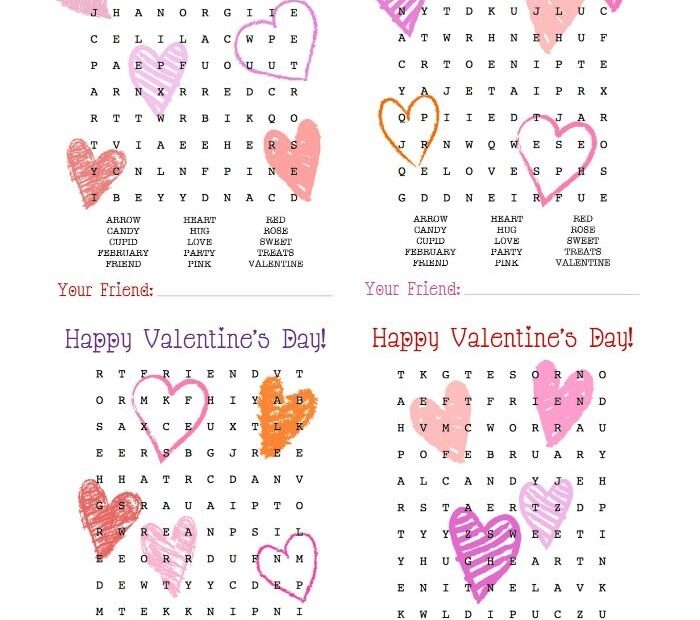 Valentine Word Search Printable For Kids