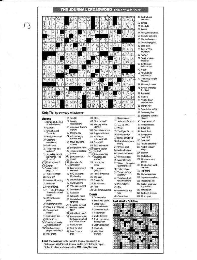 Wall Street Journal Crossword Puzzles Printable Crossword Puzzles Online