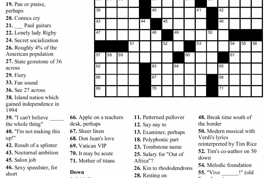Wapo Crossword Puzzles Printable Crossword Puzzles Online