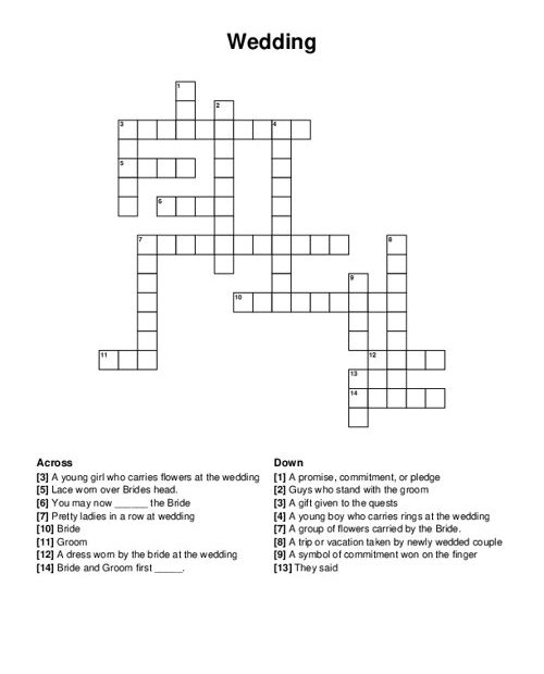 Wedding Crossword Puzzle