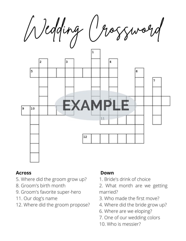 Wedding Crossword Puzzle Free Crossword Puzzles Printable