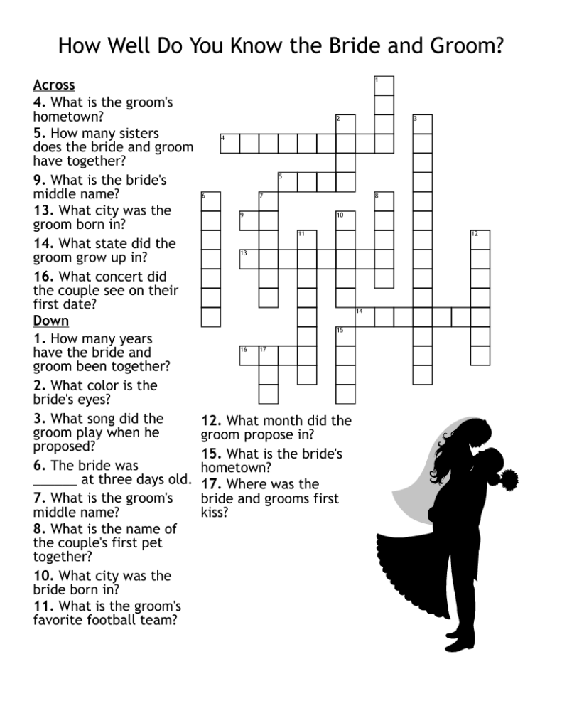 Wedding Crossword Puzzle Free Crossword Puzzles Printable