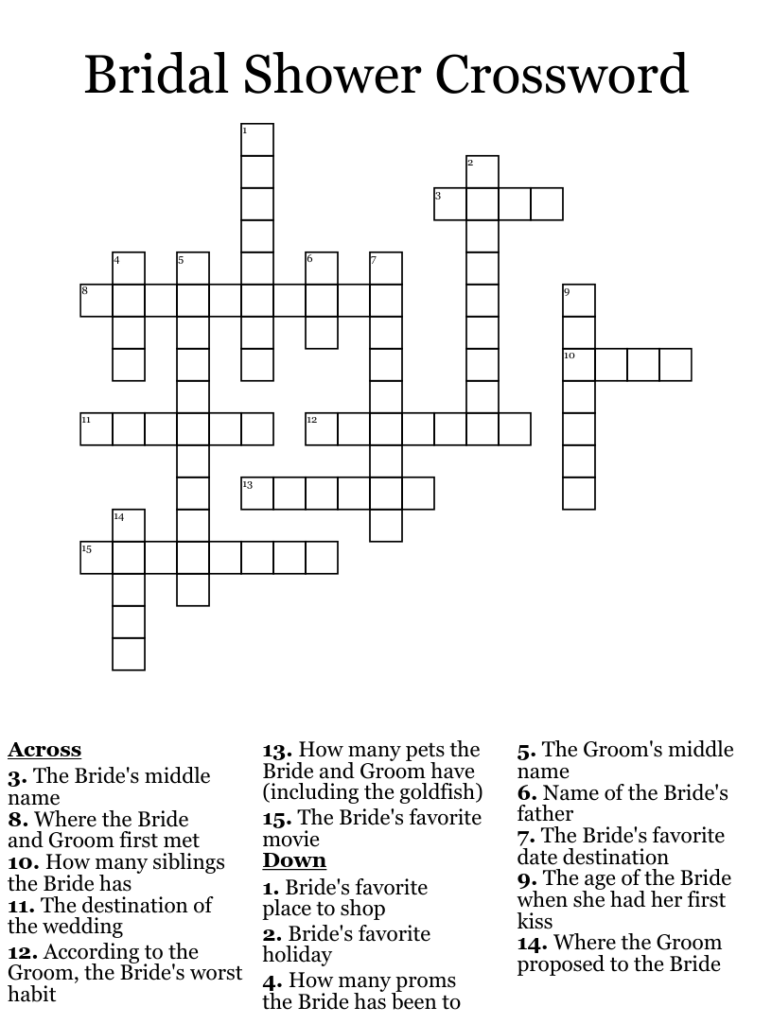 Wedding Crossword Puzzle Free Crossword Puzzles Printable