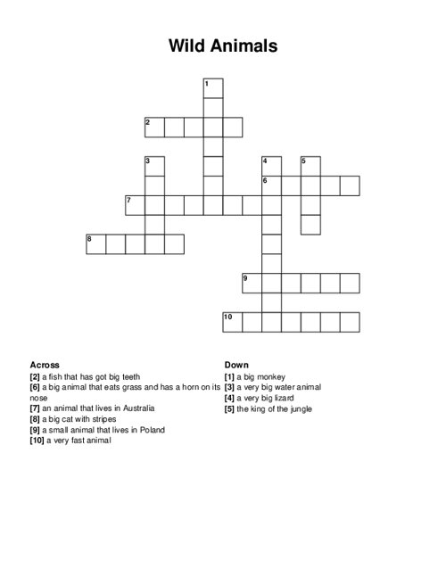 Wild Animals Crossword Puzzle