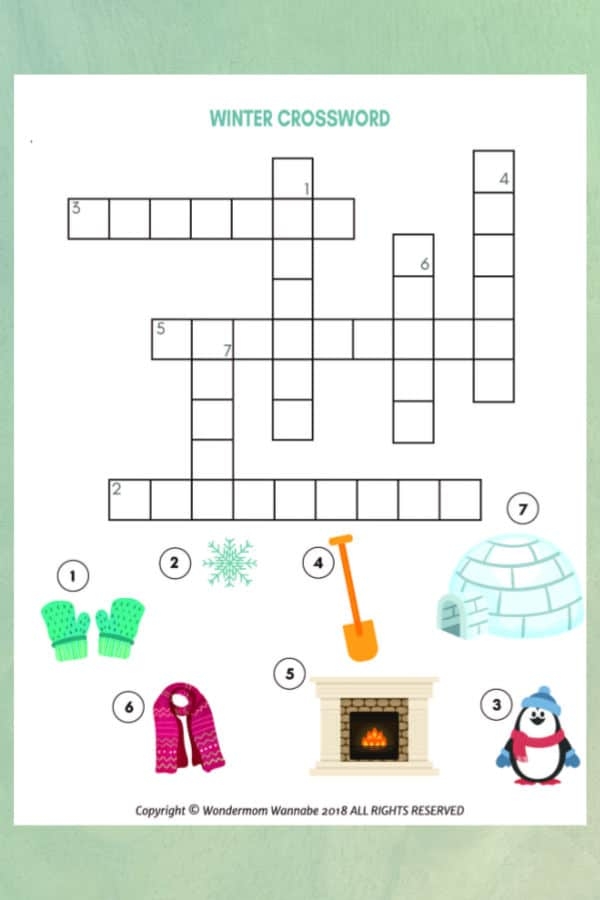 Winter Crossword Puzzle For Kids Find A Free Printable