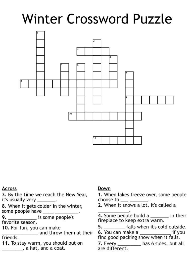 Winter Crossword Puzzle Free Crossword Puzzles Printable