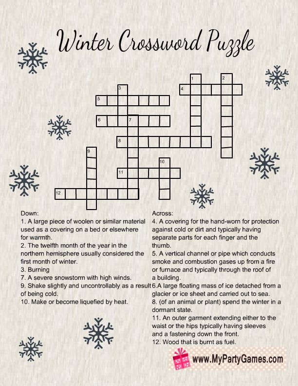 Winter Crossword Puzzle Printable