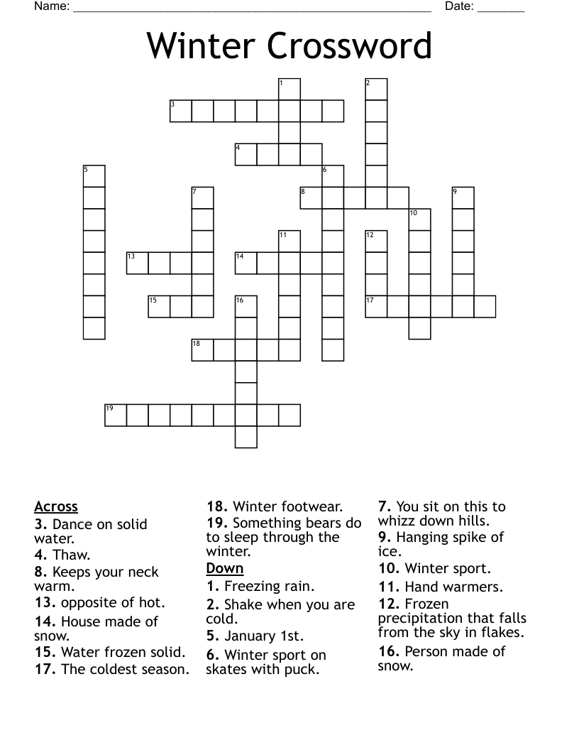 Winter Crossword Puzzle Printable