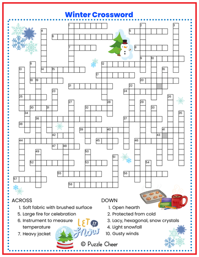 Winter Crossword Puzzle Puzzle Cheer