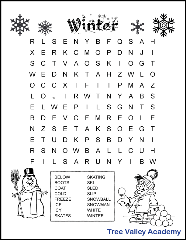 Winter Word Search Puzzles Printable Printable Free Templates
