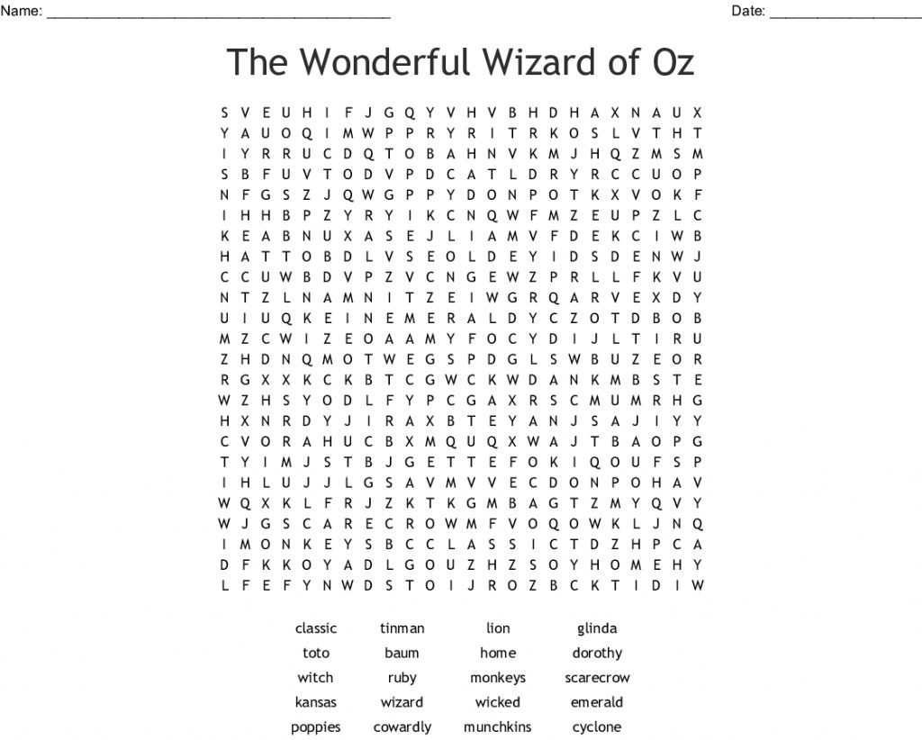 Wizard Of Oz Crossword Puzzle Wordmint Word Search Printable