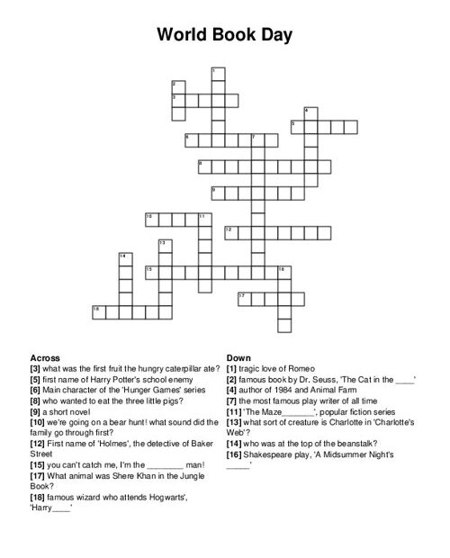 World Book Day Crossword Puzzle