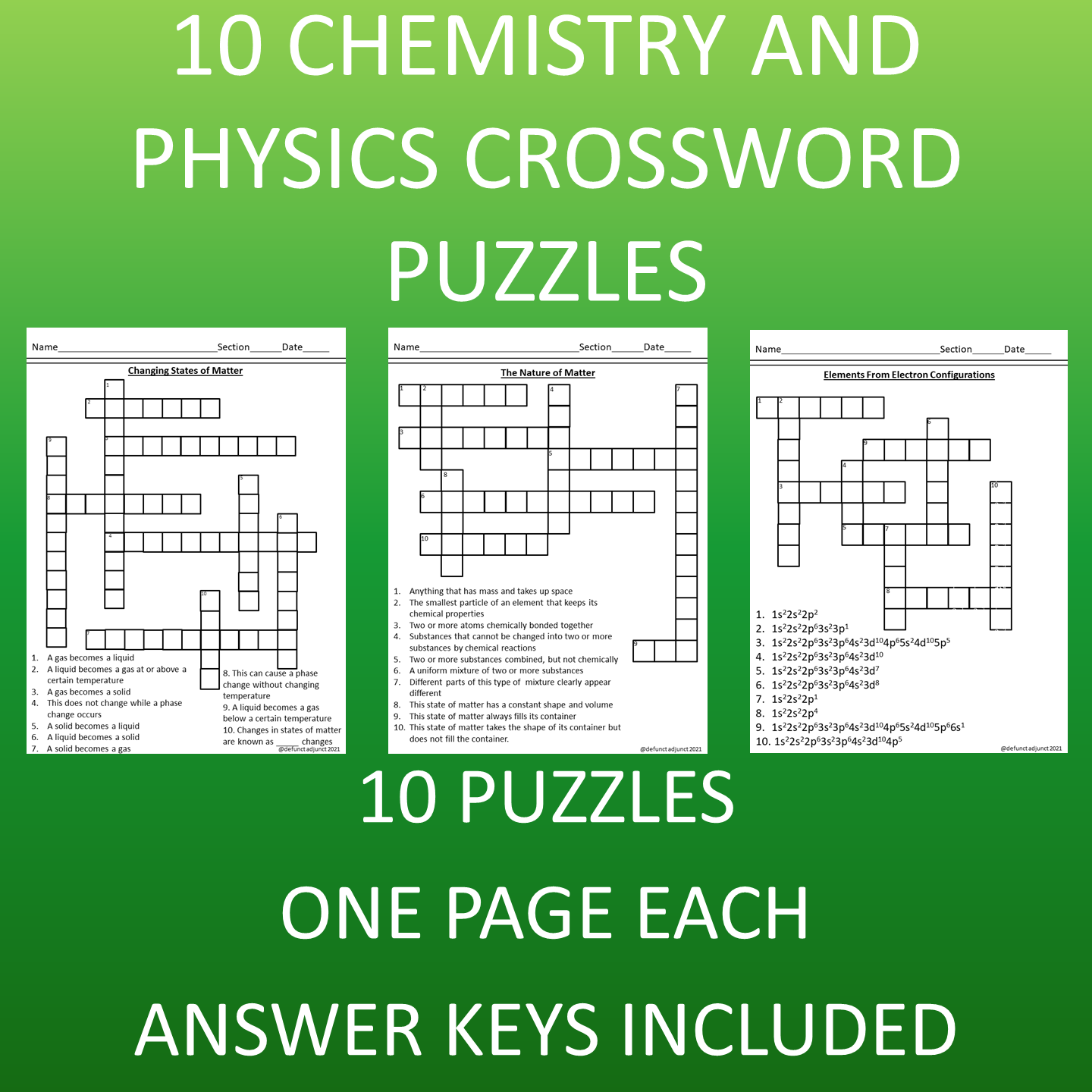 10 Chemistry General Science And Physical Science Crossword Puzzles