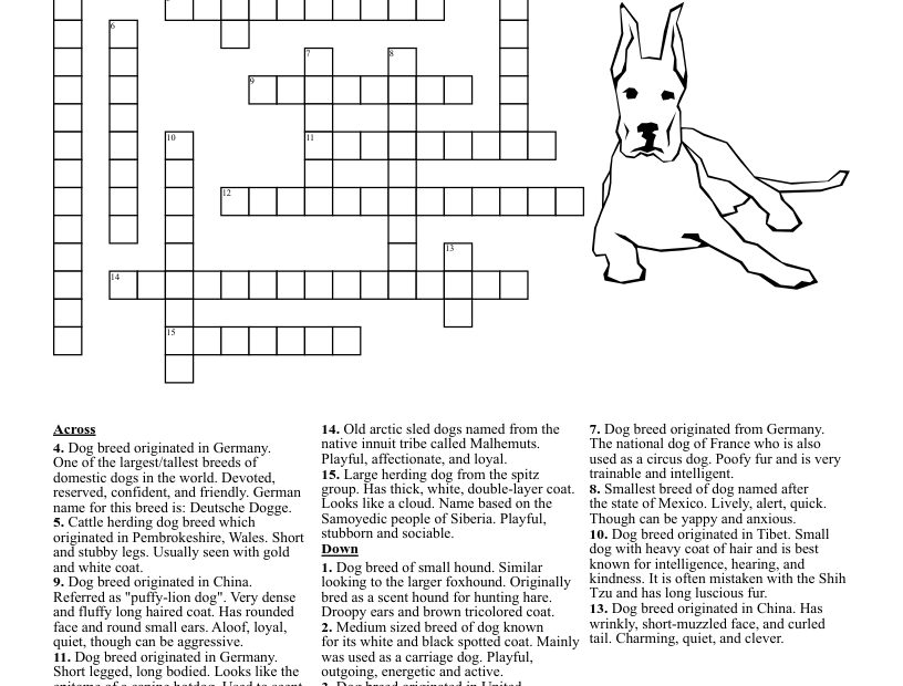 15 Dog Breed Crossword Puzzle WordMint