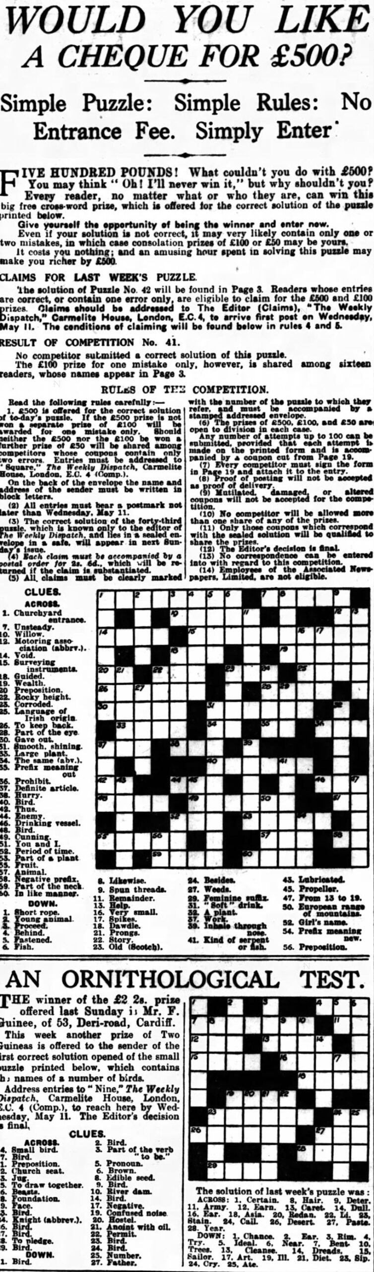 1927 The Year In Crosswords 1 Of 2 T Campbell s Grid