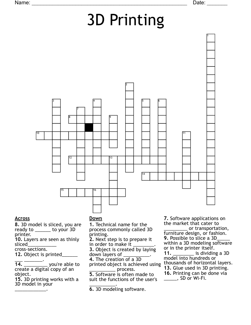 3D Printing Crossword WordMint