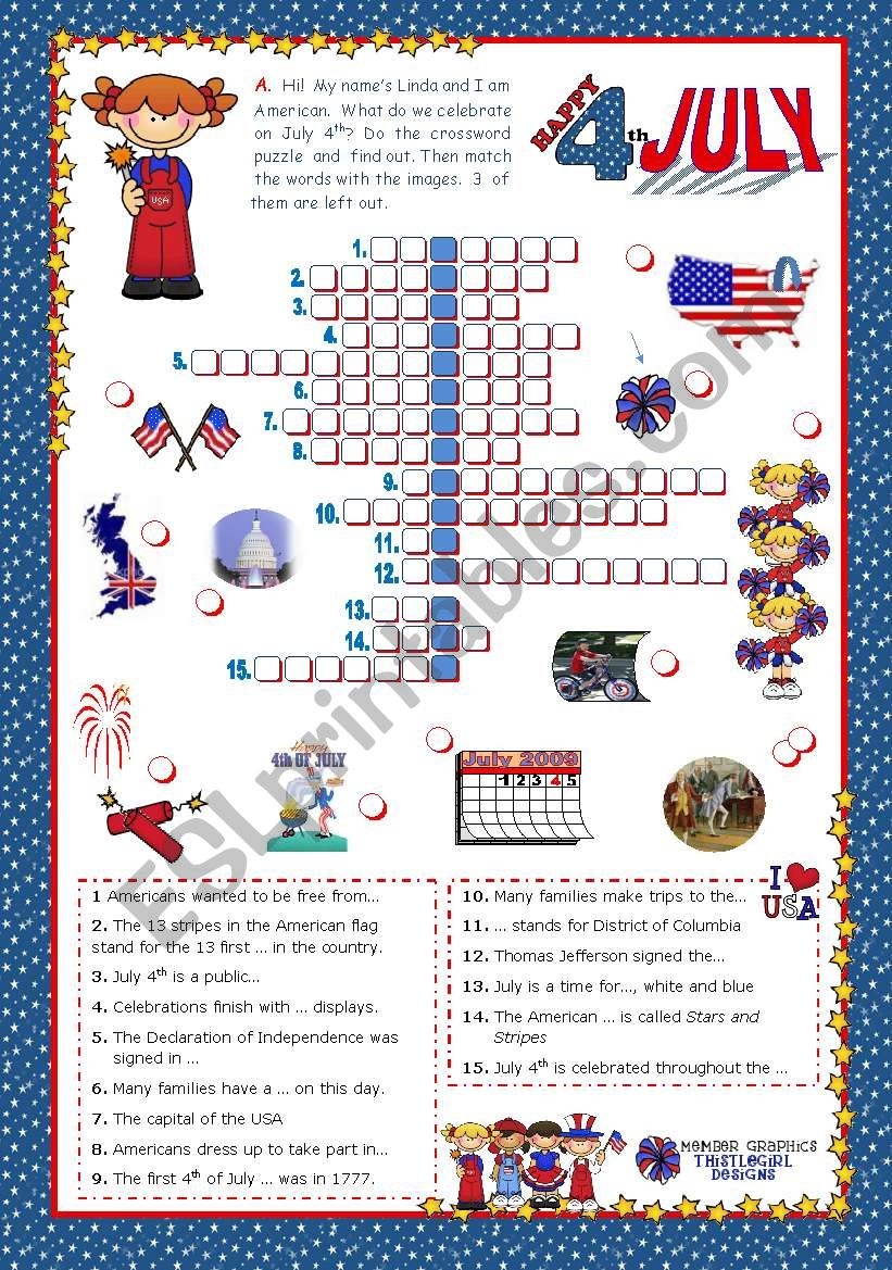 4th Of July Happy Birthday America Crossword Puzzle For 