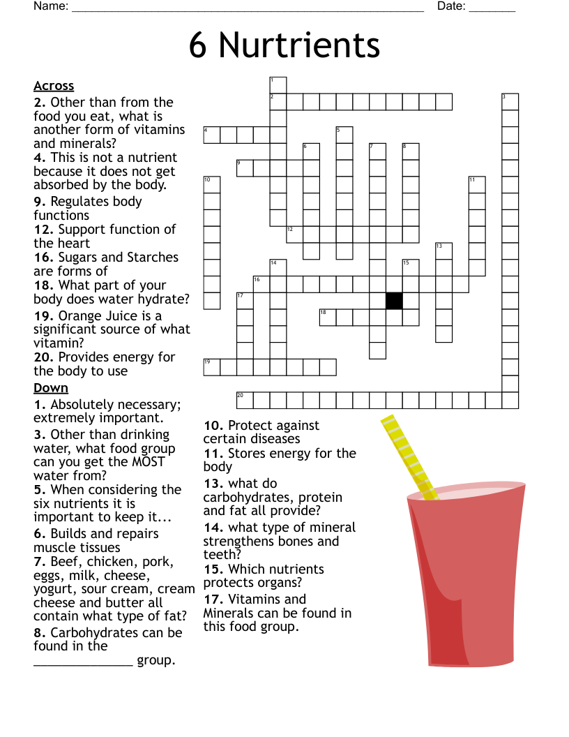 6 Nurtrients Crossword WordMint