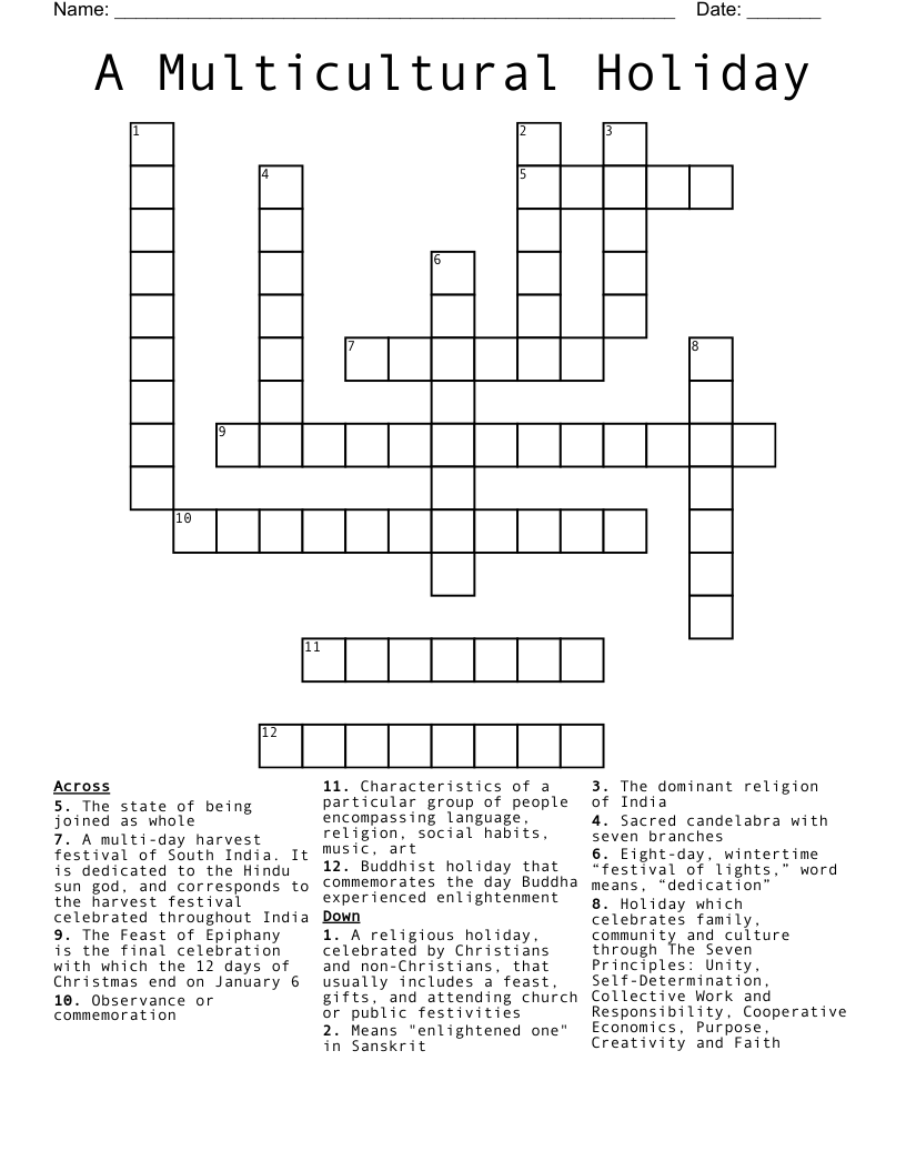 A Multicultural Holiday Crossword WordMint