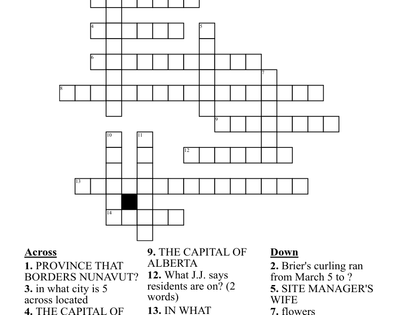 ABOUT CANADA MEDIUM DIFFICULTY Crossword WordMint