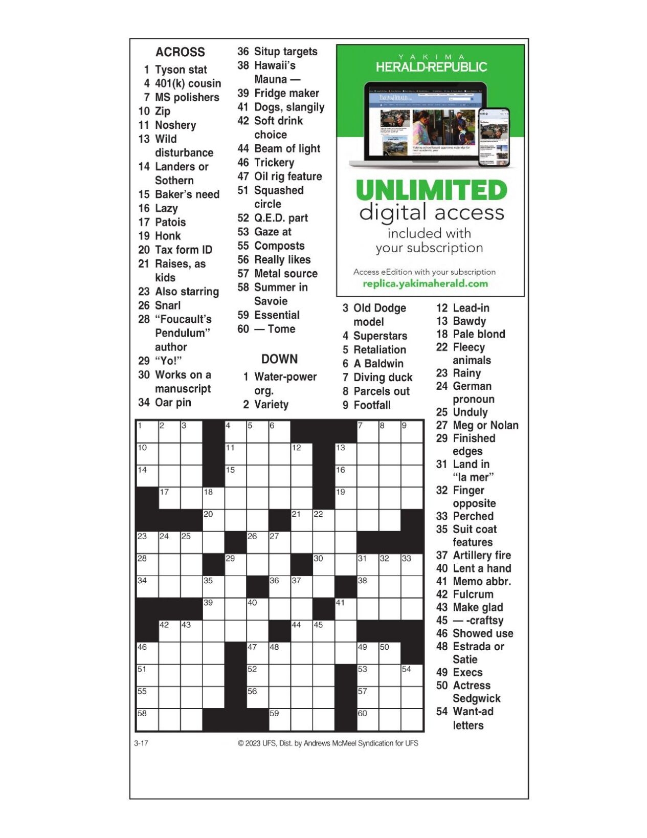 AM Crossword March 17 2023 Crosswords Yakimaherald