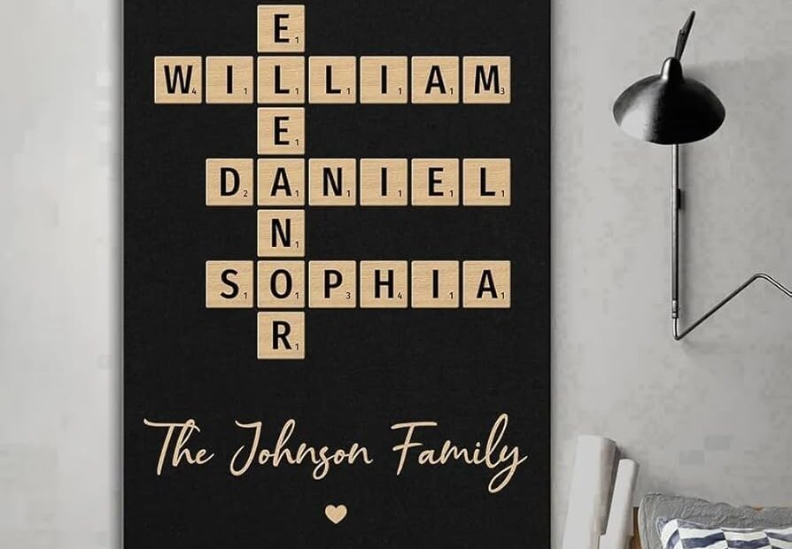 Amazon Personalized Crossword Puzzle Wall Art Custom Scrabble Family Names Print For Home Decor Unique Gift Idea For Family Home Christmas Birthdays Anniversaries Posters U0026 Prints