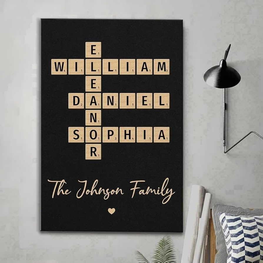 Amazon Personalized Crossword Puzzle Wall Art Custom Scrabble Family Names Print For Home Decor Unique Gift Idea For Family Home Christmas Birthdays Anniversaries Posters U0026 Prints