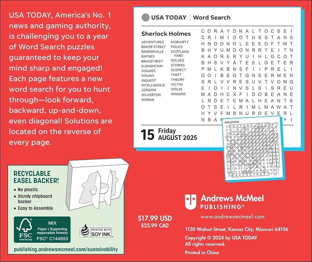 Amazon USA TODAY Word Search 2025 Day to Day Calendar 