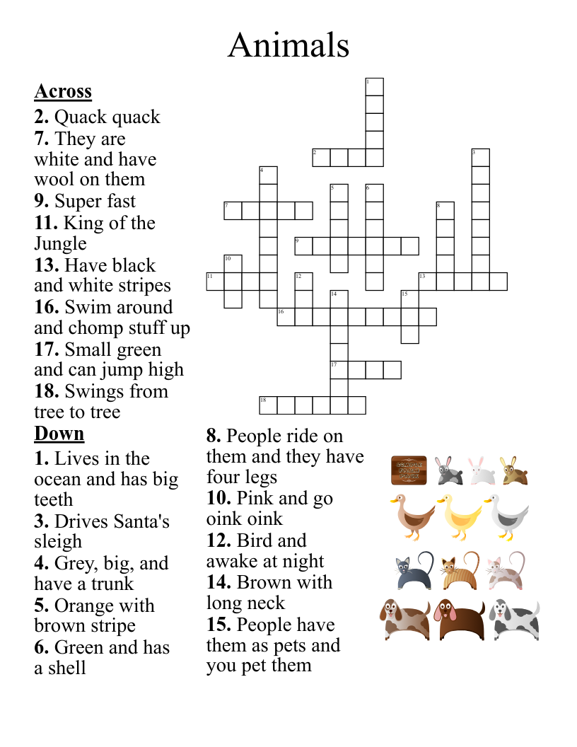 Animals Crossword WordMint