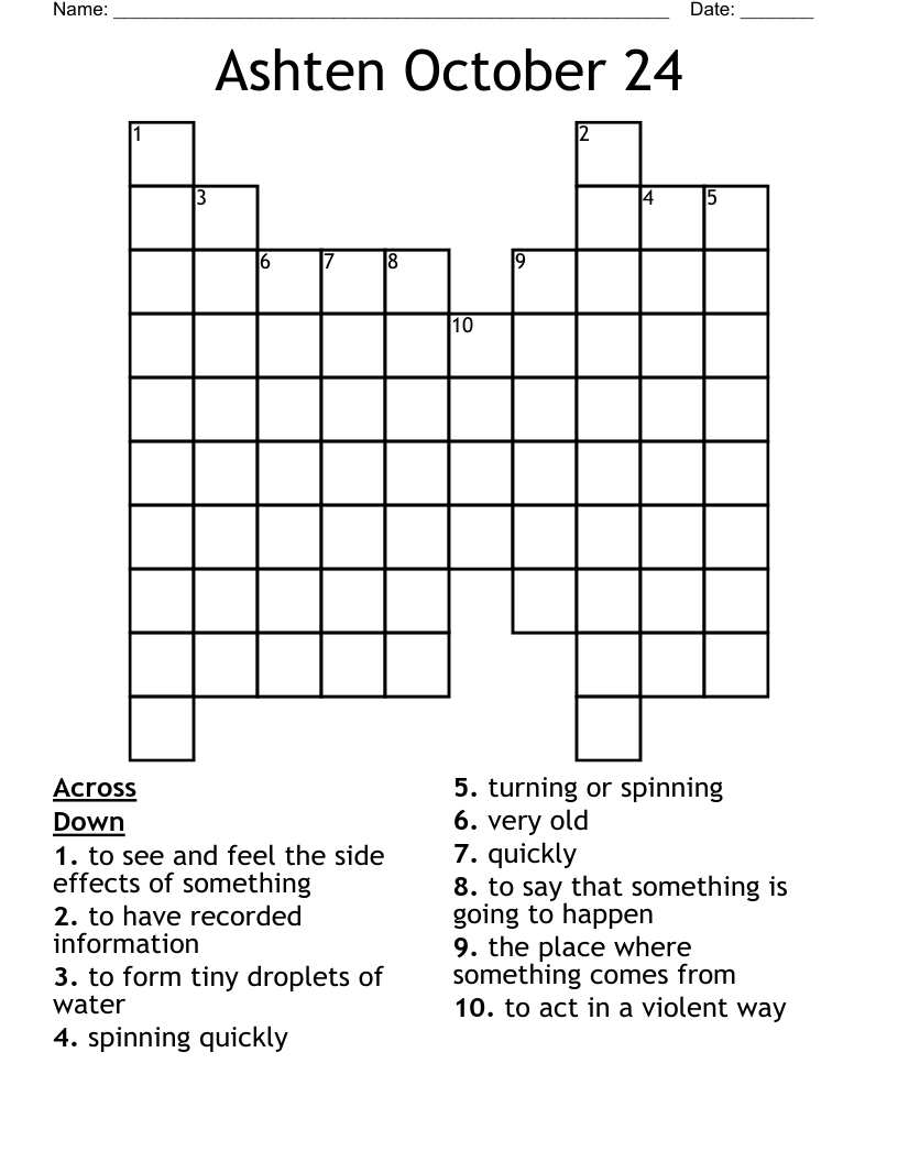 Ashten October 24 Crossword WordMint