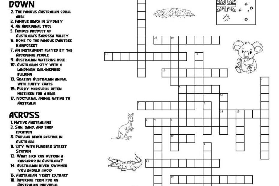Australia themed Crossword Puzzles Beeloo Printable Crafts And